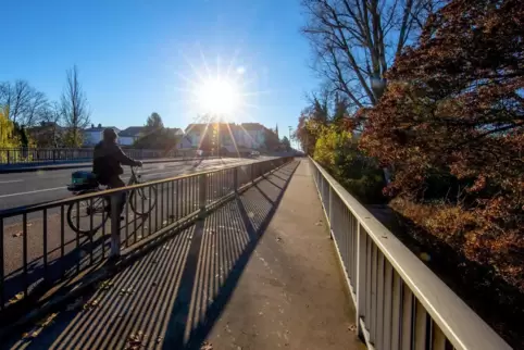 Über Speyer-West lacht die Sonne: Vorsicht beim Überqueren der Theodor-Heuss-Brücke. Über Speyer-West lacht die Sonne: Vorsicht beim Überqueren der Theodor-Heuss-Brücke.