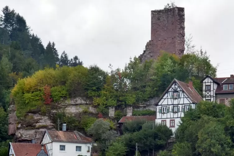 Die Burg hoch über Elmstein prägt die Ortsansicht.