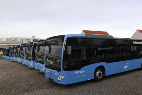 Neue Busse in VRN-Blau: Die Fahrzeuge von Dürk Reisen prägen das Straßenbild in Frankenthal. 