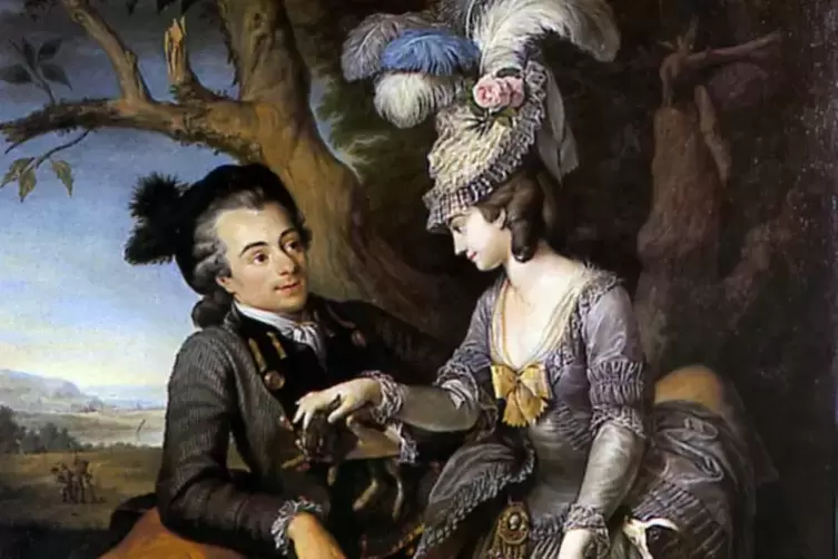 Nicht wie lange vermutet Voltaire und eine Marquise, sondern ein Selbstportr&auml;t Mannlichs mit seiner Frau (1778).