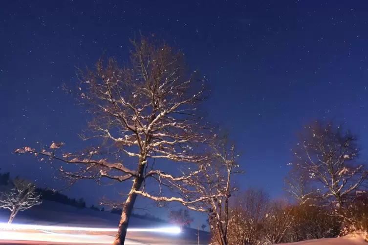 Über Schneeflächen - wie hier im Allgäu - glitzern die Sterne besonders eindrucksvoll. 