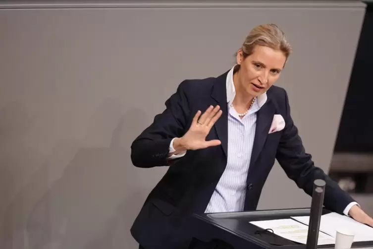 Alice Weidel (AfD) im Bundestag. Die Partei stößt sich an der 2G-plus-Regelung für den Bundestag.