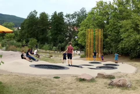Die Sprungmatten werden durch neue ersetzt.