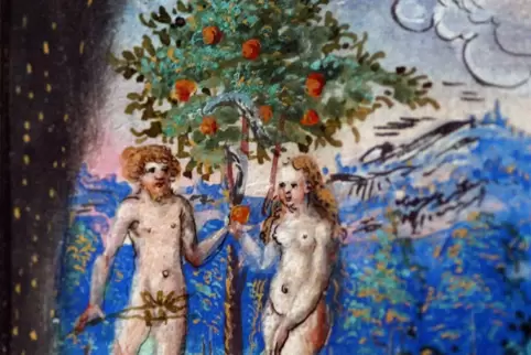 Adam und Eva und das berühmteste Bibelgewächs – der Apfelbaum. Illustration aus der Cranach-Bibel von 1534. 