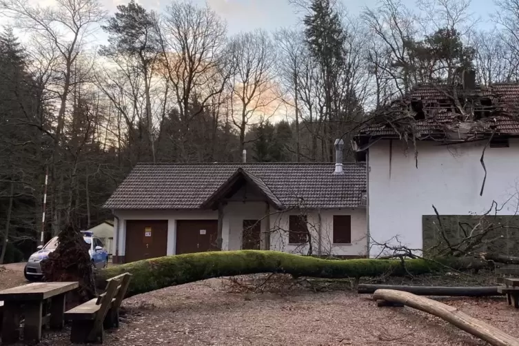 Die Totenkopfh&uuml;tte wurde durch einen umgest&uuml;rzten Baum in Mitleidenschaft gezogen. 