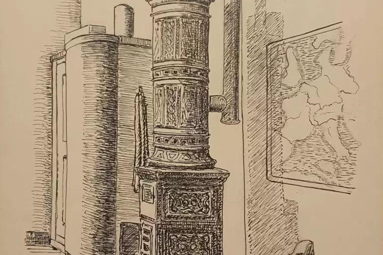 Karl Emil Croissants 1916 gefertigte Handzeichnung des gusseisernen Ofens, der im Atelier stand. 