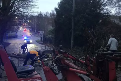 Anwohner halfen beim Räumen der Straße unterhalb der Fasanerie.