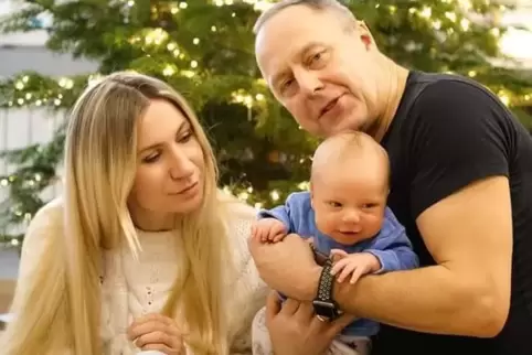 Mit Mann und Baby auf der Flucht: Olesia Litvinova. 