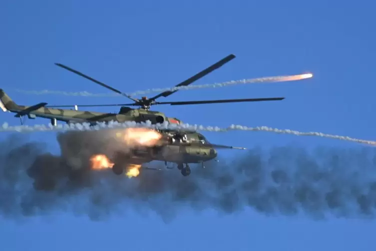 Schlagkräftig: Ein russischer Mi-9 Kampfhubschrauber bei einer Militärübung mit Belarus im Februar