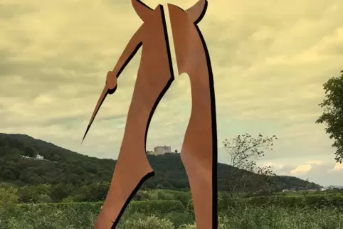 Die über fünf Meter hohe Cortenstahl-Plastik „Wächter“ des Nürnberger Bildhauers Guido Häfner (hier eine Computer-Visualisierung