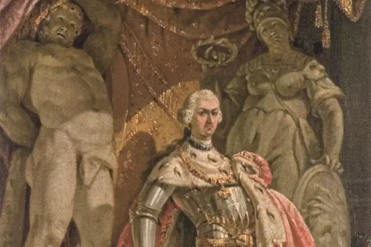  Carl Theodor vor Herkules und Minerva, porträtiert von Franz Anton von Leydensdorff 1758.