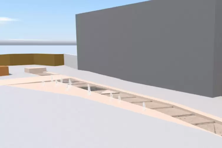 So soll der neue Bachlauf auf dem Juliusplatz einmal aussehen. Der graue Block im Hintergrund stellt das Rathaus dar. 