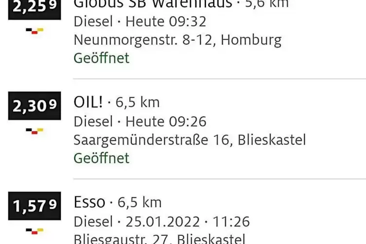 Dies zeigte die ADAC-Spritpreis-App am Sonntag, 13. M&auml;rz.