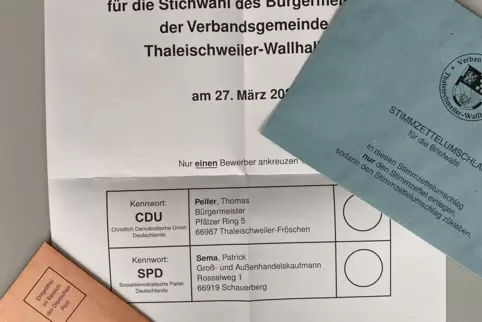 Stimmzettel für die Stichwahl um das Amt des Verbandsbürgermeisters