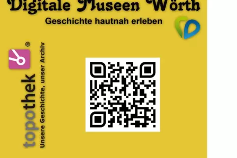 Schild mit einem QR-Code aus der Topothek Schaidt. 