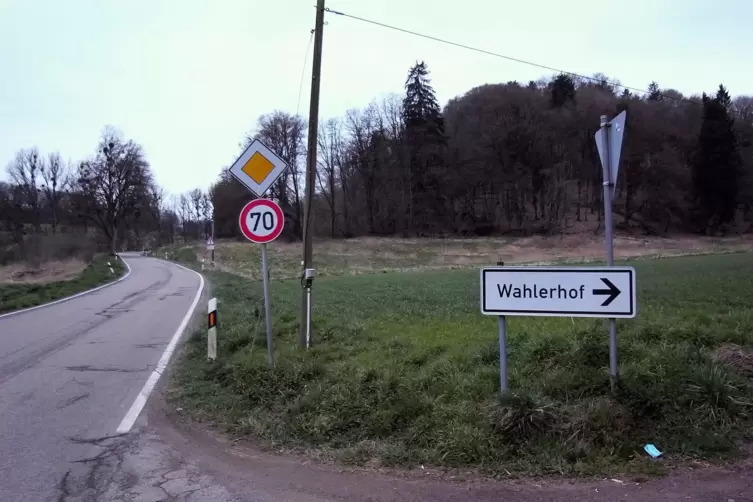 Auf dem Berg hinter der Einfahrt zum Wahlerhof soll eines der beiden 240 Meter hohen Windr&auml;der entstehen.