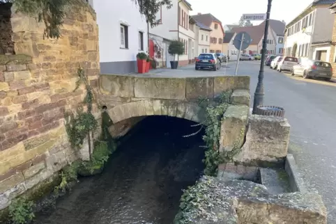 In der Großkarlbacher Kändelgasse ist der Eckbach ein Hingucker. Leider ist dort das Sandsteingewölbe marode und muss für viel G