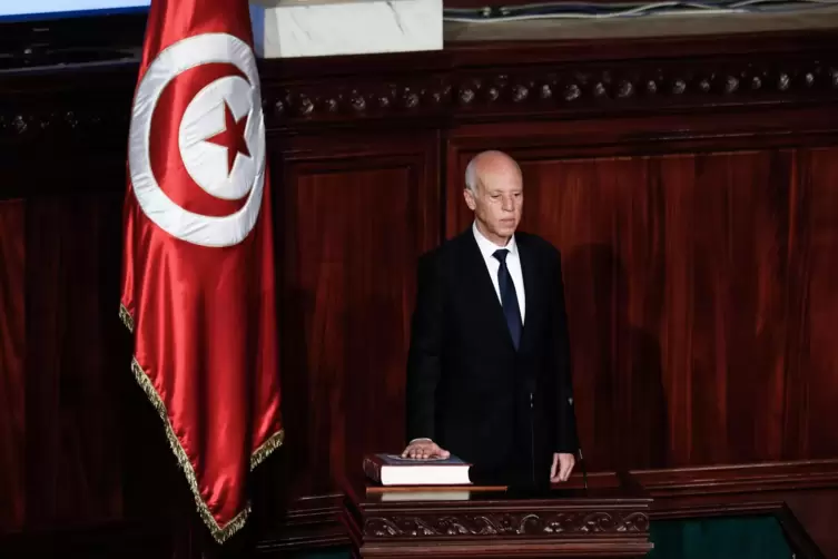 Kais Saied im Oktober 2019 bei der Vereidigung als neuer Präsident von Tunesien.