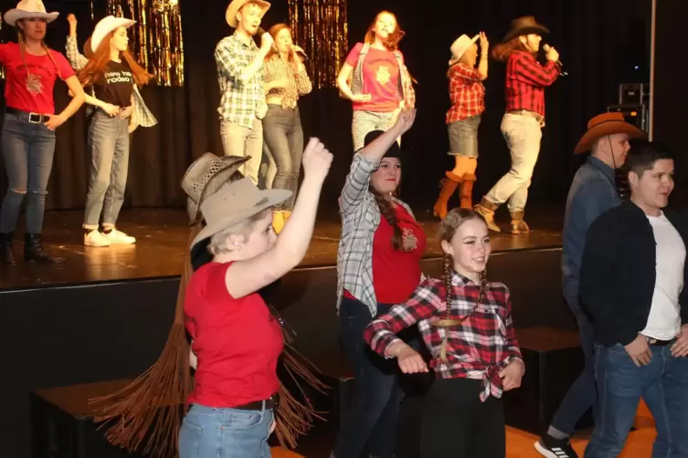 Mit Eifer bei der Sache: die Aktiven des Theatervereins Spieltrieb bei der Aufführung am Samstag in der Waldmohrer Kulturhalle.