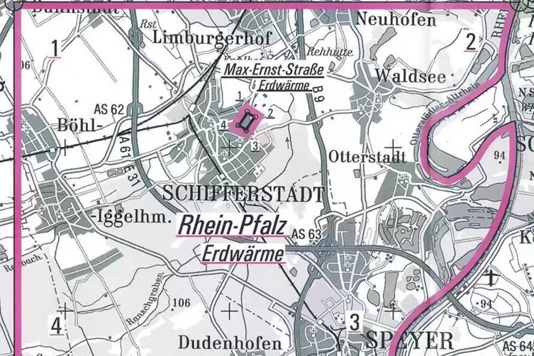 Stadtwerke-Darstellung: Im rot umrandeten Bereich wird der Boden auf Geothermie-Potenziale untersucht. 