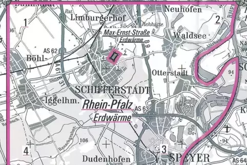 Stadtwerke-Darstellung: Im rot umrandeten Bereich wird der Boden auf Geothermie-Potenziale untersucht. Stadtwerke-Darstellung: Im rot umrandeten Bereich wird der Boden auf Geothermie-Potenziale untersucht.