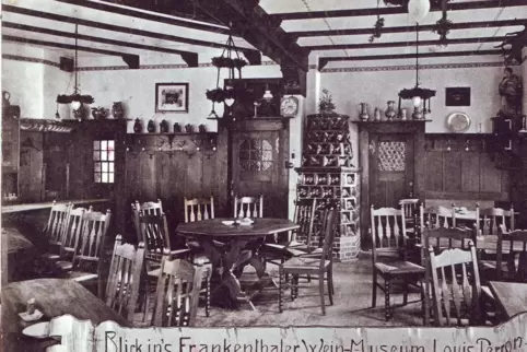 Gemütlich-rustikal: Ansichtskarte des Frankenthaler Weinmuseums vom 20. Juni 1910 – ein halbes Jahr nach Eröffnung der Gaststätt