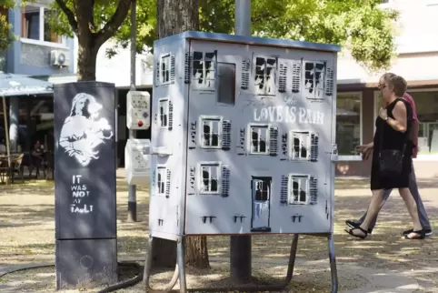 Auch diesen Stromkasten auf dem Halplatz hat Peter Schaumburger, der „Banksy von Zweibrücken“, verschönert. 