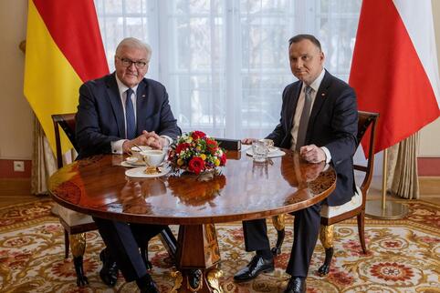 Da schien die Welt noch in Ordnung zu sein: die beiden Präsidenten Steinmeier (links) und Duda vor ihrem Vier-Augen-Gespräch. 