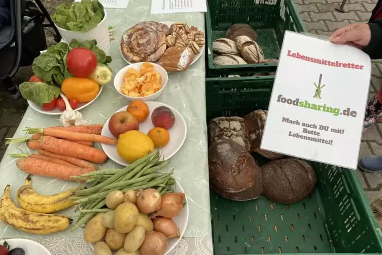 Mit dieser Auswahl veranschaulicht &bdquo;Foodsaver&ldquo; Maren Binz, welche Lebensmittel sie in Gesch&auml;ften vor der M&uuml;lltonne bewahrt hat. 