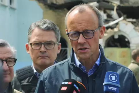 Reise in den Krieg: Friedrich Merz, CDU-Parteivorsitzender, am Dienstag in der ukrainischen Stadt Irpin.