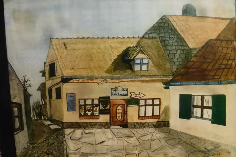 Aquarell eines Gastes des fr&uuml;heren Cafe Hartmann in Herschberg
