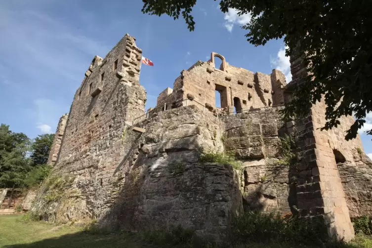 Das Wahrzeichen von Hoheneckenn: die Burg. Die Grünfläche zwischen Kita, evangelischer Kirche, Deutscher Bahn und Deutschherrens