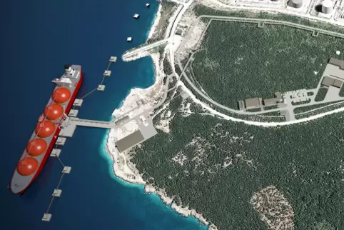So sieht ein LNG-Terminal an Land aus (im Computermodell). 