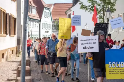 Über 100 Teilnehmer demonstrierten am Samstag für Frieden in der Ukraine. 