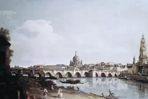 Elegant: „Dresden vom rechten Elbufer unterhalb der Augustusbrücke“ (1748), aus den Staatlichen Kunstsammlungen Dresden.