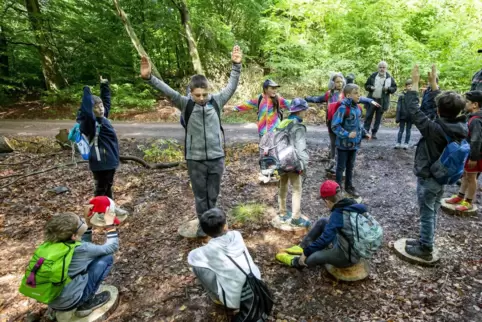 Die Klasse 3c der Grundschule Mehlingen lernte spielerisch, wie man den Wald nachhaltig bewirtschaftet.