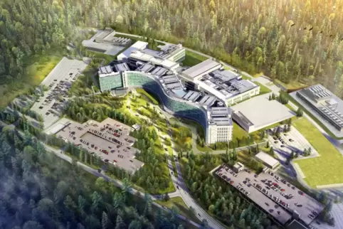 Die Computergrafik zeigt das Gelände des geplanten US-Krankenhauses in Weilerbach. 