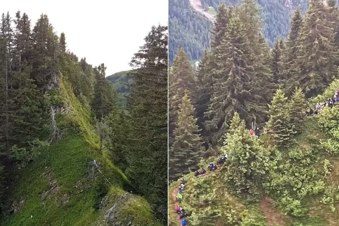 Links im Bild: ein Abschnitt der im Internet empfohlenen Tour. Rechts: die Pfälzer Gruppe am Heuberggrat in Österreich. Links im Bild: ein Abschnitt der im Internet empfohlenen Tour. Rechts: die Pfälzer Gruppe am Heuberggrat in Österreich.