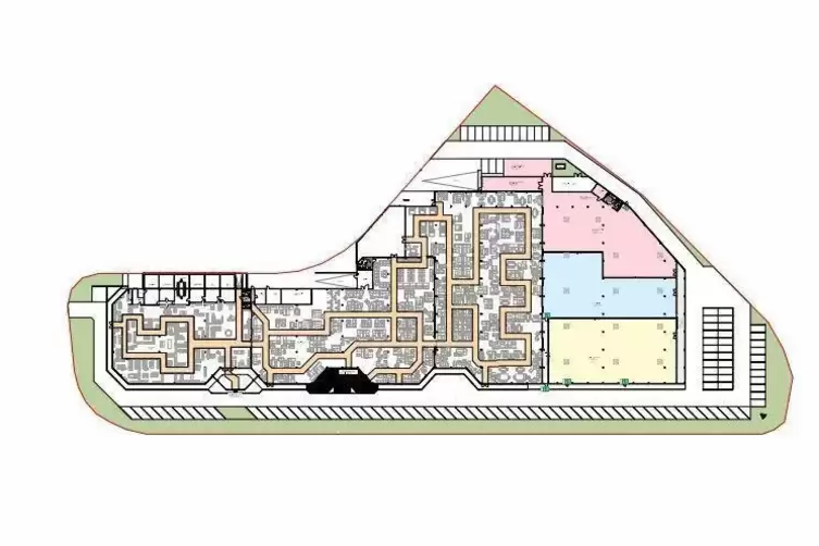 Links befindet sich die K&uuml;chenwelt Strohmeier-Gilb, in der Mitte das M&ouml;belhaus Tr&ouml;sser und rechts (farbig unterlegt) die neuen N