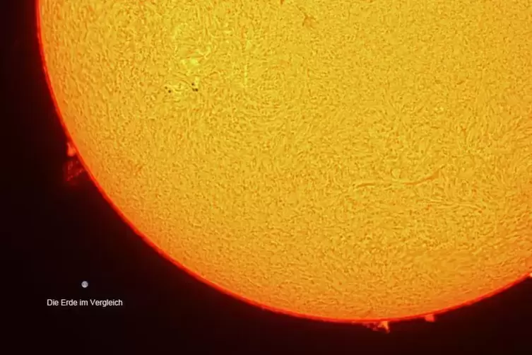 Vergleich: Ausschnitt der Sonne mit Erde. 