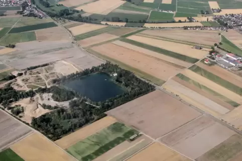 Gegenüber der Sandgrube Heberger an der L534 zwischen Otterstadt (am Bildrand rechts) und Waldsee (am oberen Bildrand) darf nach