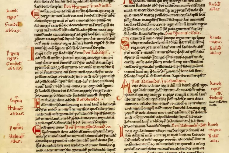Anlass der Festwoche: die erste urkundliche Erwähnung Frankenthals im Lorscher Kodex vor 1250 Jahren. 