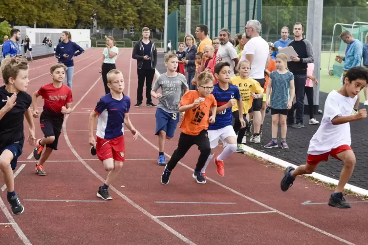 Für Grundschüler eine Langstrecke: Das Teilnehmerfeld beim Start zum 800-Meter-Lauf. 