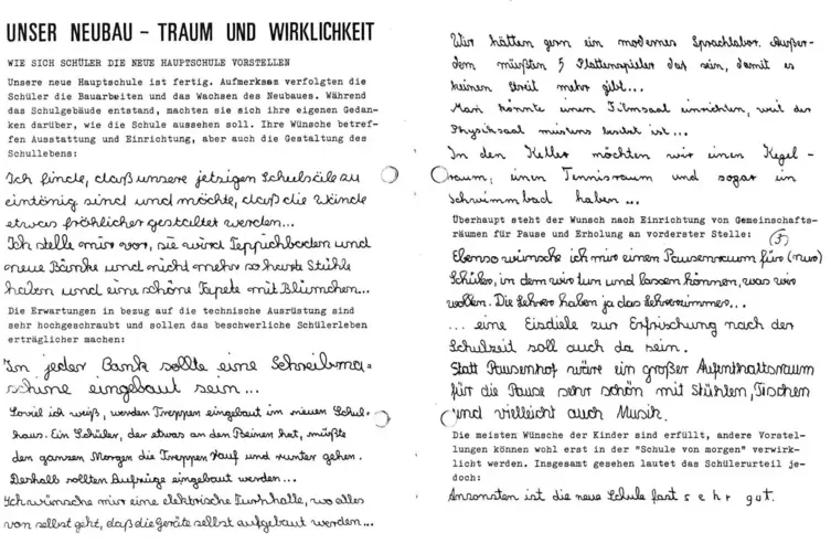 Fundst&uuml;ck: In der Festschrift zur Einweihung aus dem Jahr 1972 sind die Sch&uuml;ler-W&uuml;nsche hinterlegt.