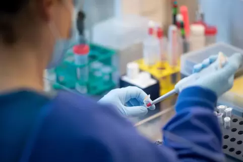 Eine Mitarbeiterin arbeitet in einem Labor in Hamburg im Institut für Hygiene und Gesundheit, dabei mischt sie isolierte RNA aus