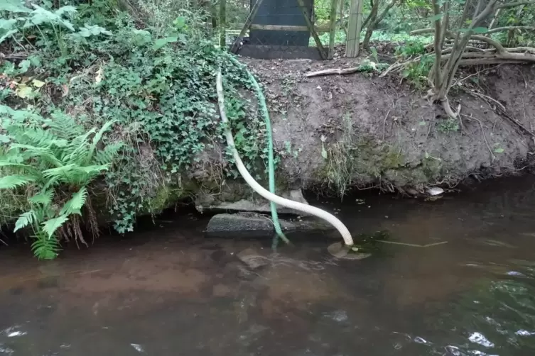 Ungenehmigte Wasserentnahme mittels Motorpumpe aus dem Rehbach.