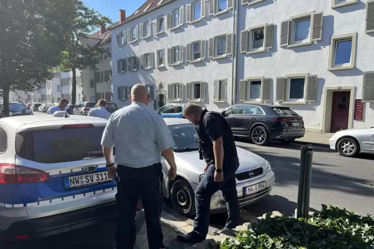 Fahrzeugkontrolle auf einem Parkplatz.