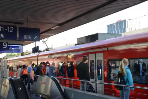 Eine S-Bahn steht im Mannheimer Hauptbahnhof. 