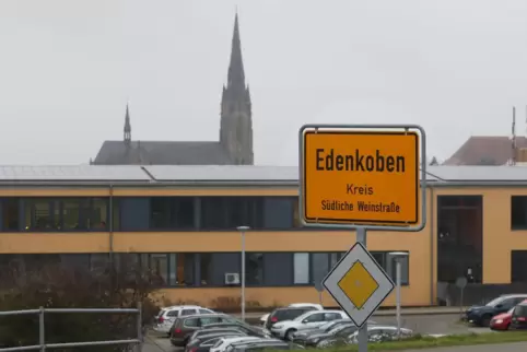 Die nördliche Ortseinfahrt von Edenkoben. Im Hintergrund das Gymnasium, das ebenso wie die benachbarte Realschule an eine neue S