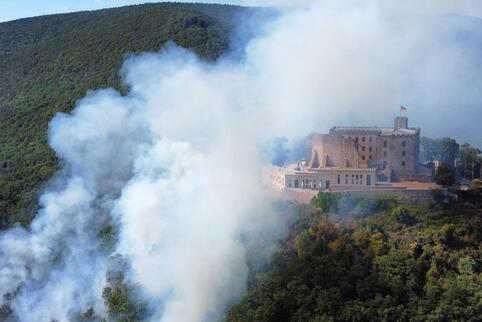 Dichte Rauchschwaden am Hambacher Schloss bei Neustadt: Ein Waldbrand hielt vergangene Woche mehr als 200 Einsatzkräfte zahlreic